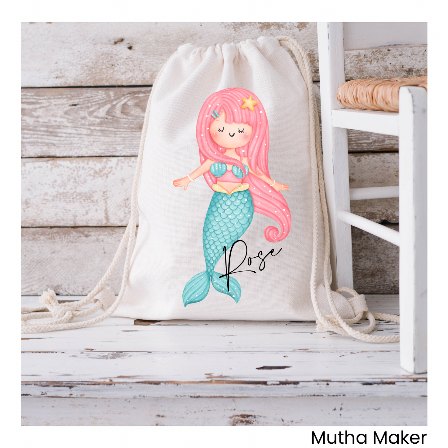 Drawstring Personalised Mermaid Swim Bag