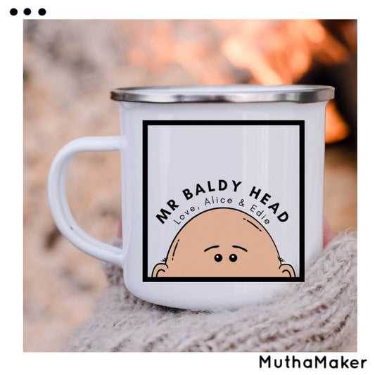 Mens Bald Enamel Mug